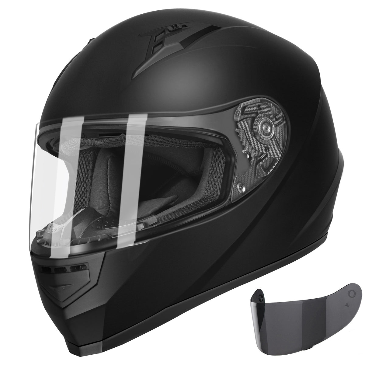 GLX GX11 Compact Lightweight Full Face Motorcycle Street Bike Helmet with Extra Tinted Visor Dot Approved Matte Black Small