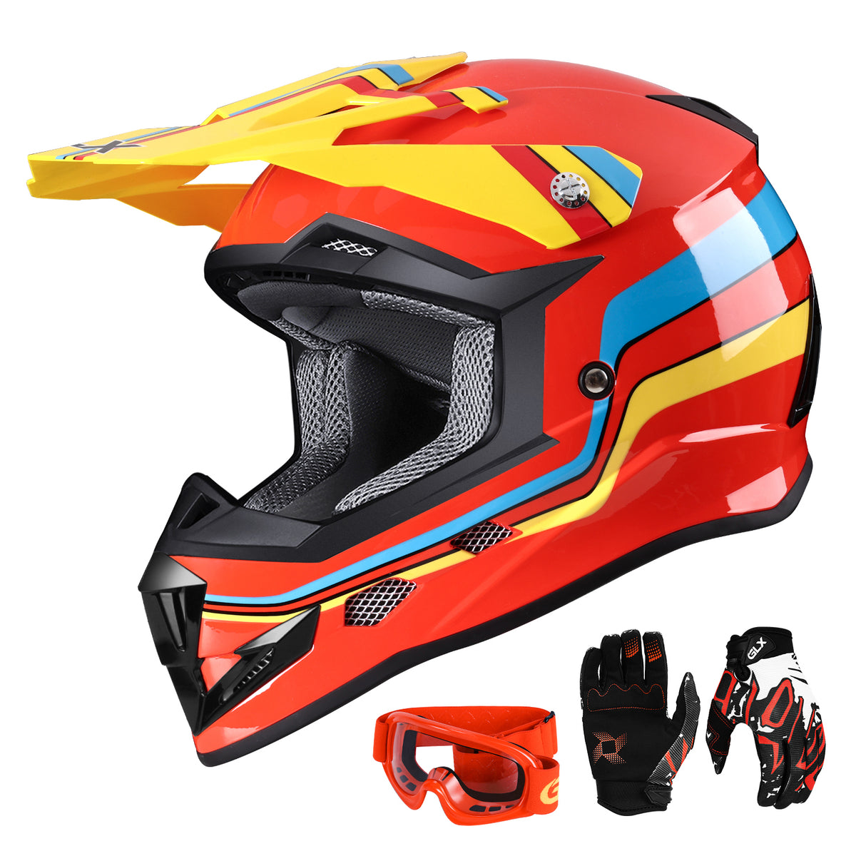 GLX GX623 Kids Youth ATV Off Road Dirt Bike Motocross Helmet Combo GLX Helmets